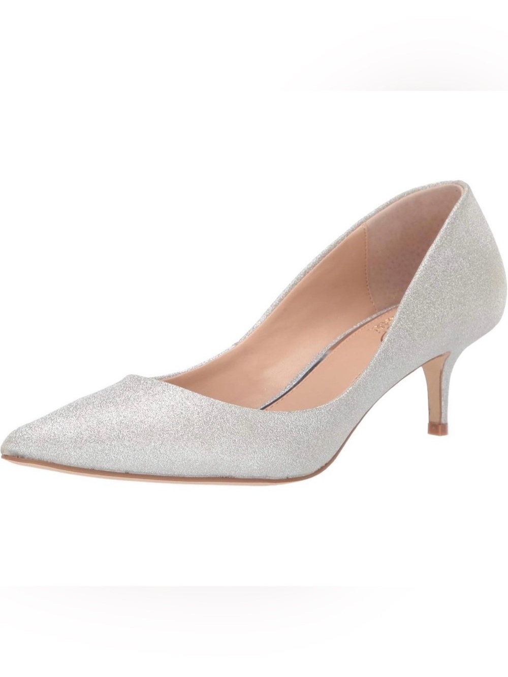 Jewel Badgley Mischka Women’s Silver Glitter Pointed Toe Kitten Heel Pumps US 8